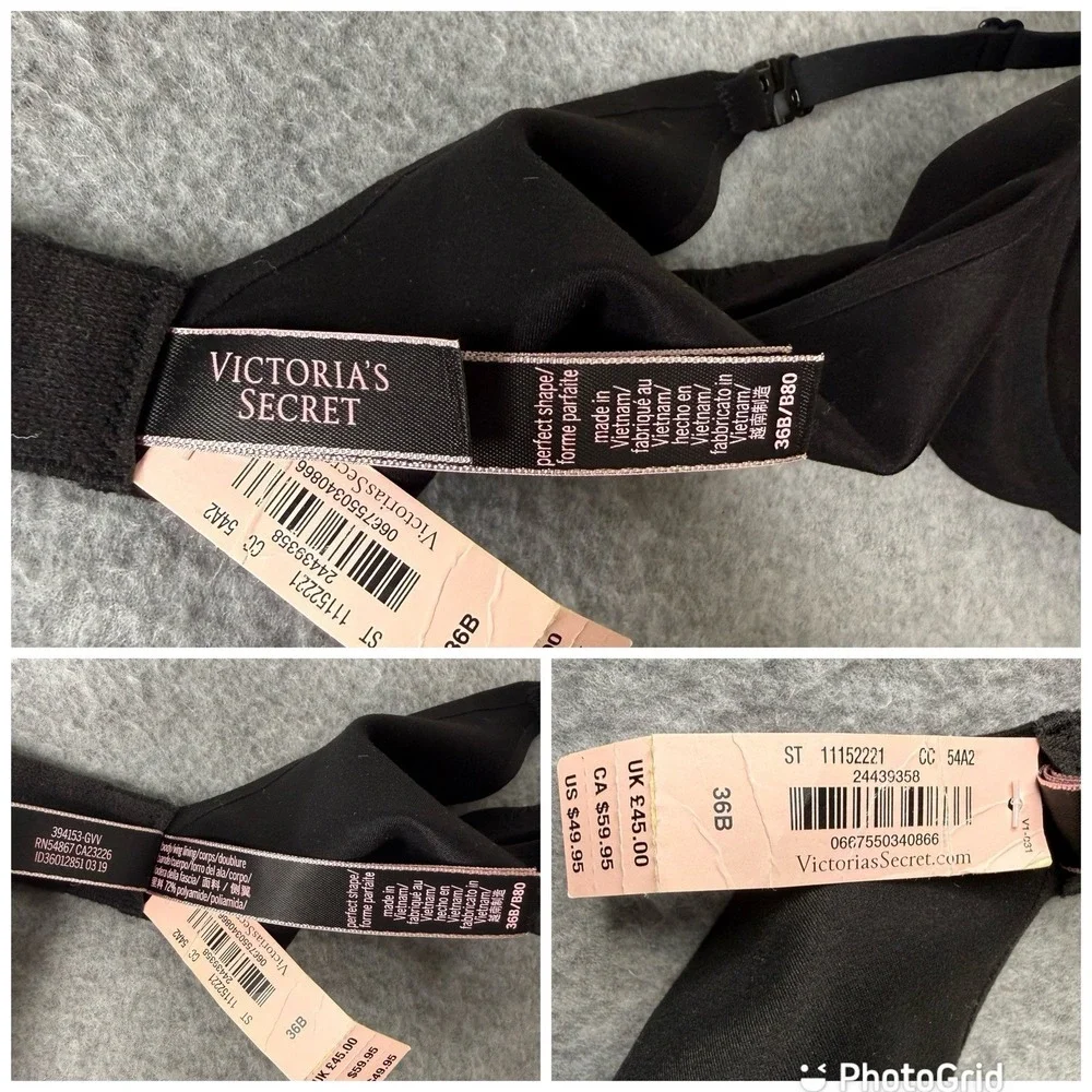 New Victorias Secret Black Adjustable Straps Bra Cross back Size 36B